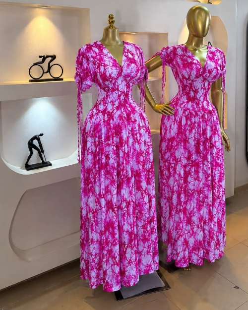 Women's Pink Patterned Maxi Gown