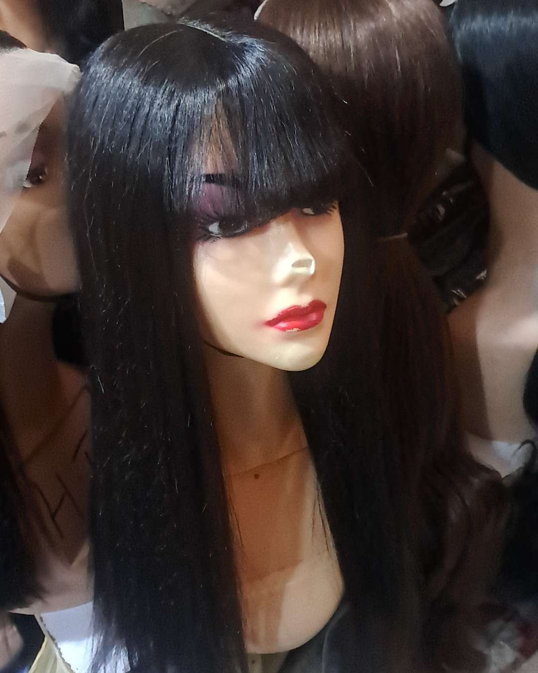 18-inch Silky Straight Human Hair Blend Fringe Wig
