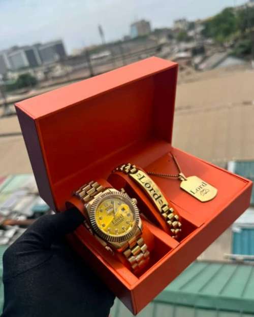 Gold-Plated Watch, Bracelet, and Necklace Set