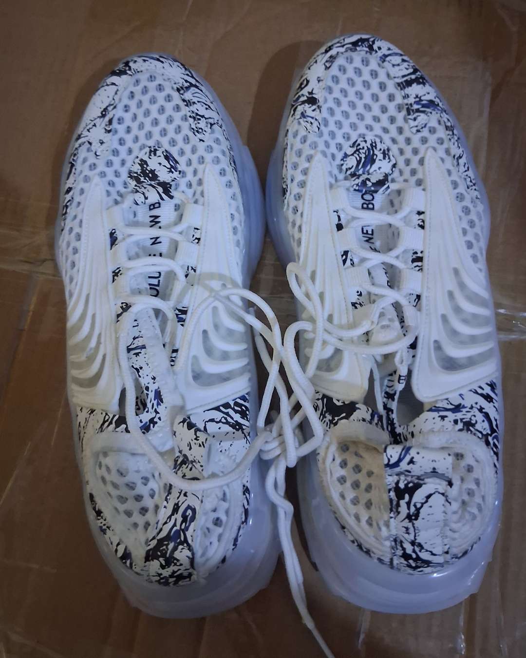 White and Blue Patterned Sneakers