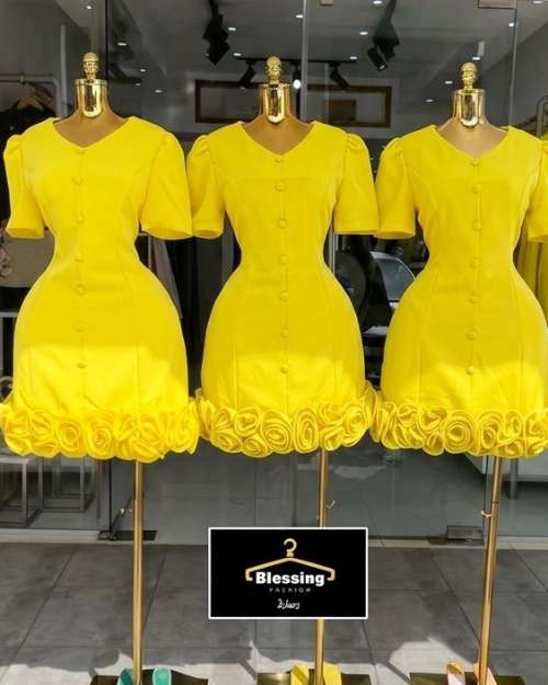 Women's Yellow Ruffle Hem Dress