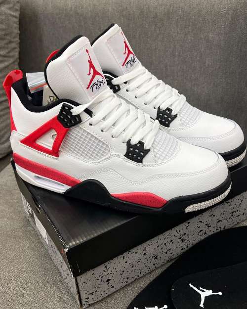 Jordan 4 Retro White and Red Sneakers