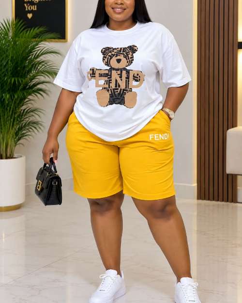 Women's Oversized Teddy Bear Tee and Shorts Set