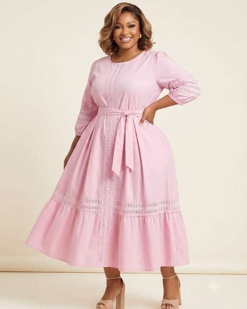 Soft Belle Belted Midi Dress - Baby Pink