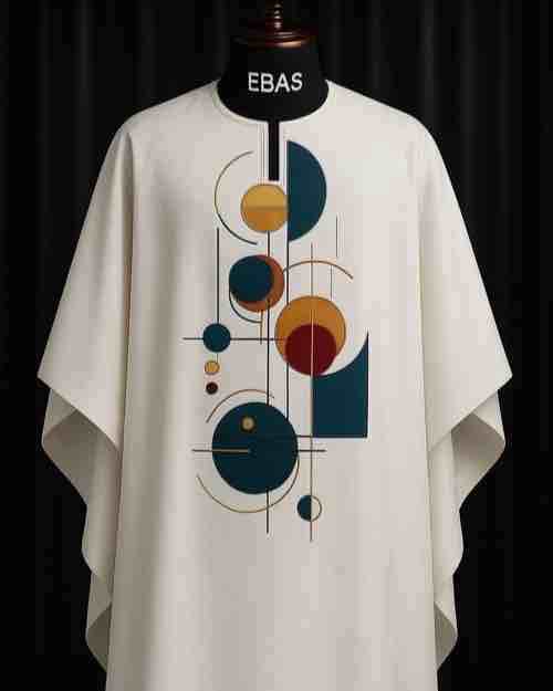 Men's White Dansiki with Geometric Print