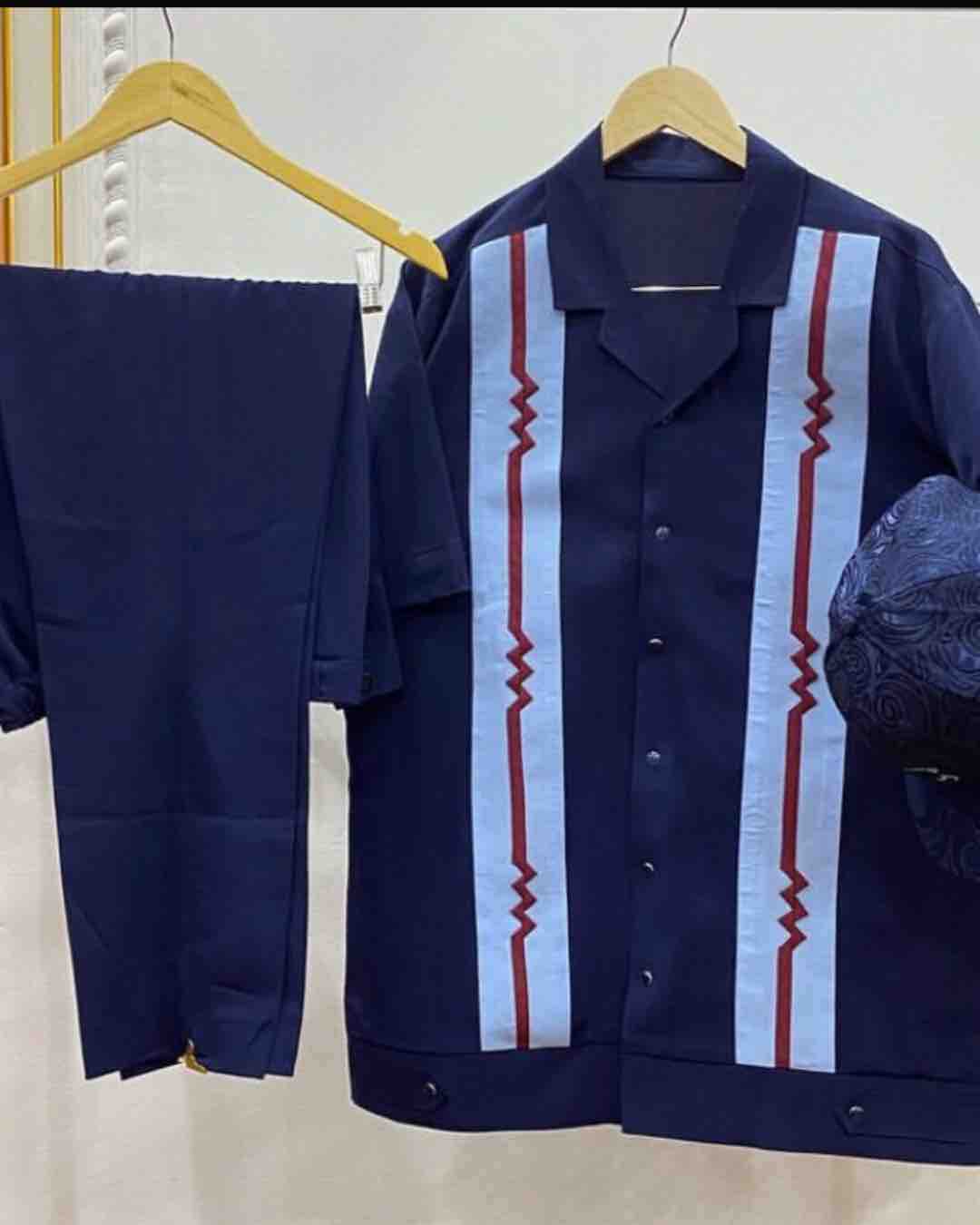 Men's Navy Blue Shirt and Trousers Set