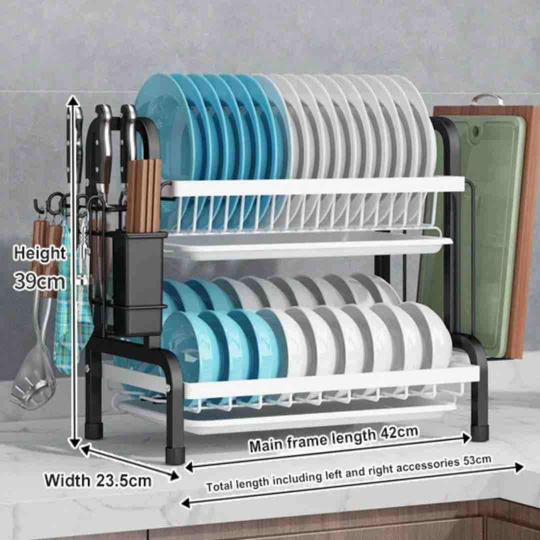 2-Tier Dish Drying Rack with Utensil Holder