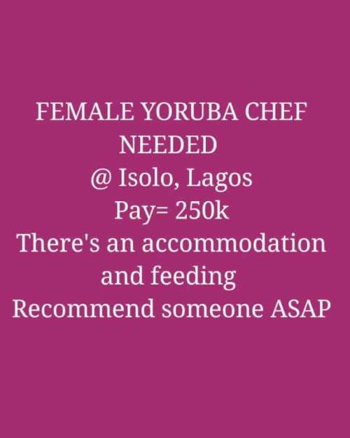 Female Yoruba Chef Needed