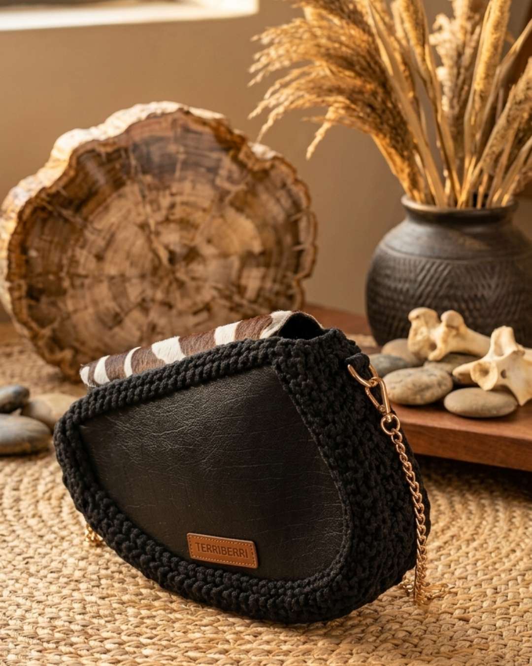 TERRIBERRI ECLIPSE Crocheted Shoulder Bag with Zebra Flap