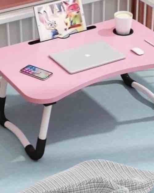 Pink Foldable Study Table with Cup Holder
