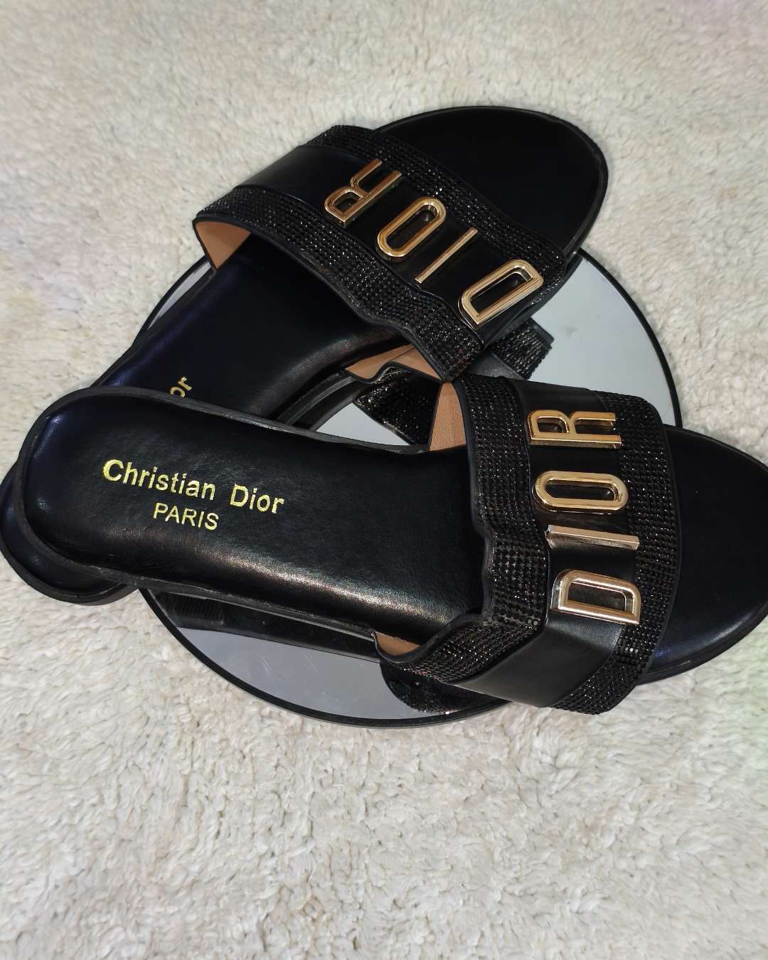 Women's Black Embellished Slide Sandals