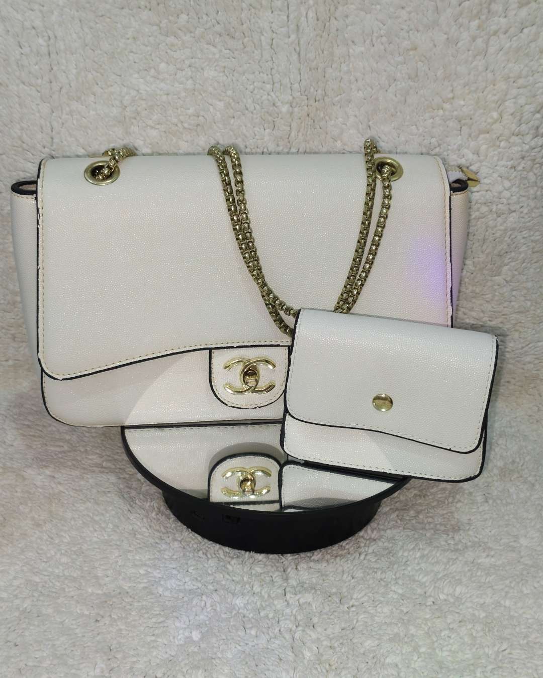 White Shoulder Bag with Mini Purse