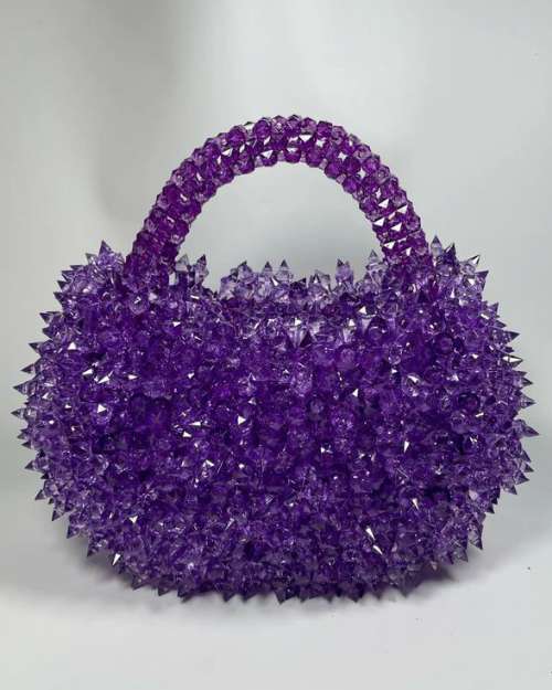 Handcrafted Purple Beaded Bag