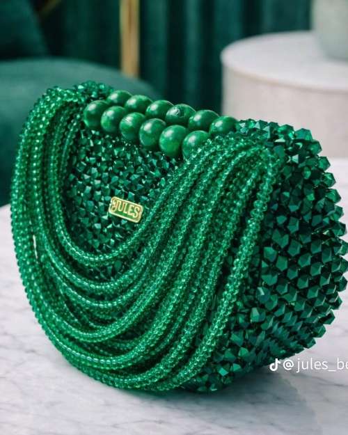 Green Beaded Clutch Purse