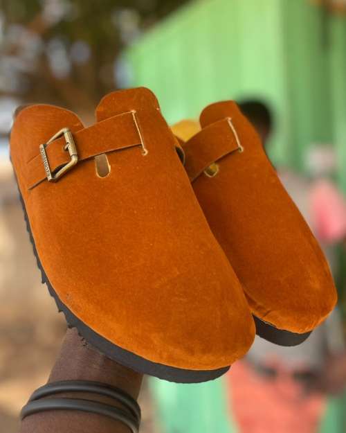 Men's Orange Buckle Mules