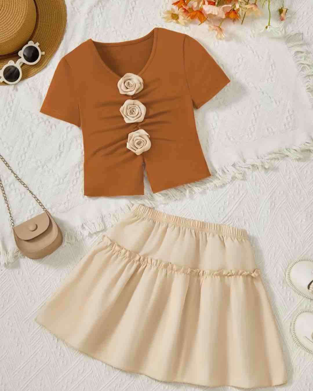 Girls' Floral Top and Skirt Set