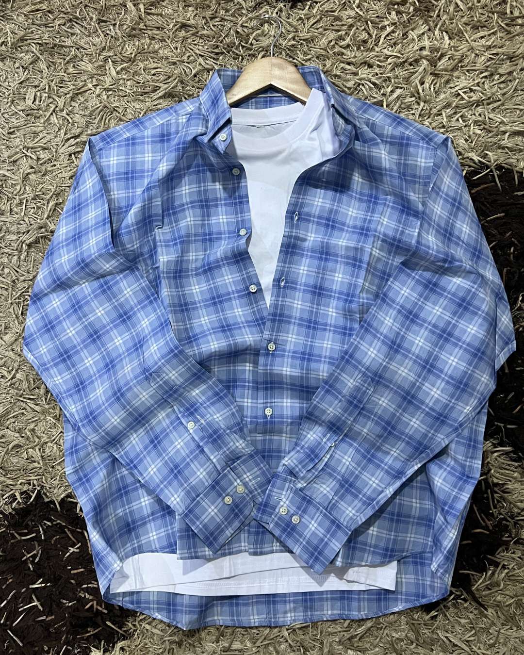 Men's Blue Plaid Long Sleeve Shirt
