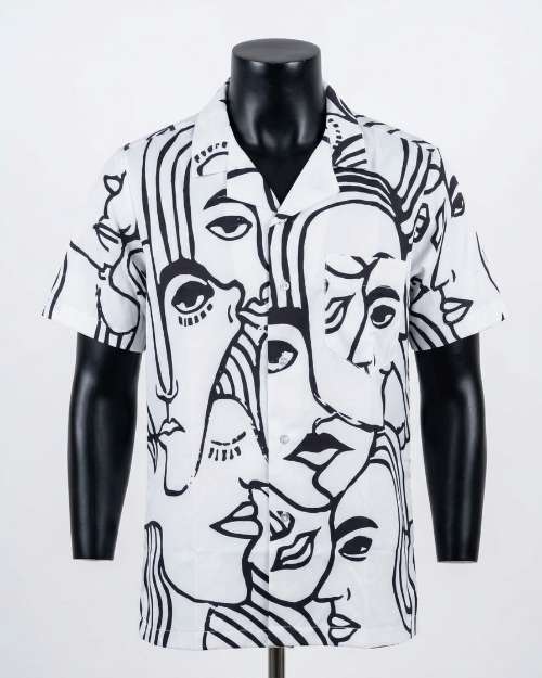 Men's Abstract Face Print Short Sleeve Shirt
