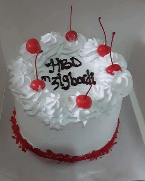 White Cream Birthday Cake with Cherries