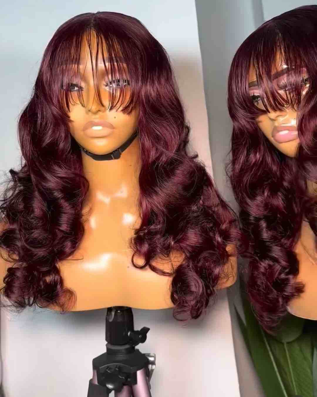 18-inch Bouncy Burgundy Fringe Wig