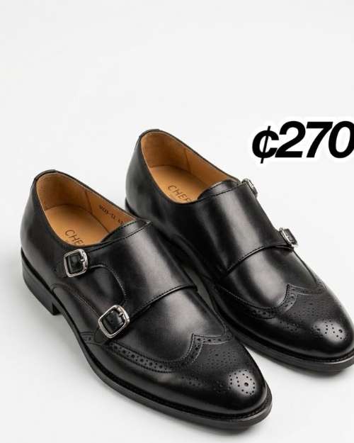 Black Leather Monk Strap Shoes