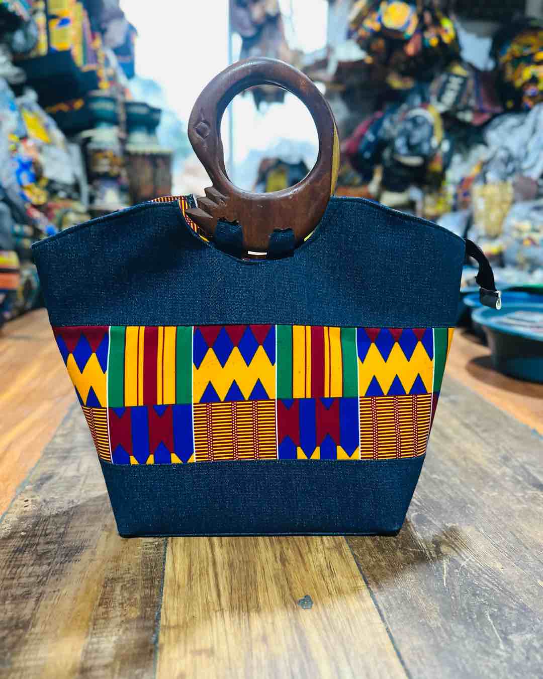 Sankofa Kente and Denim Handbag