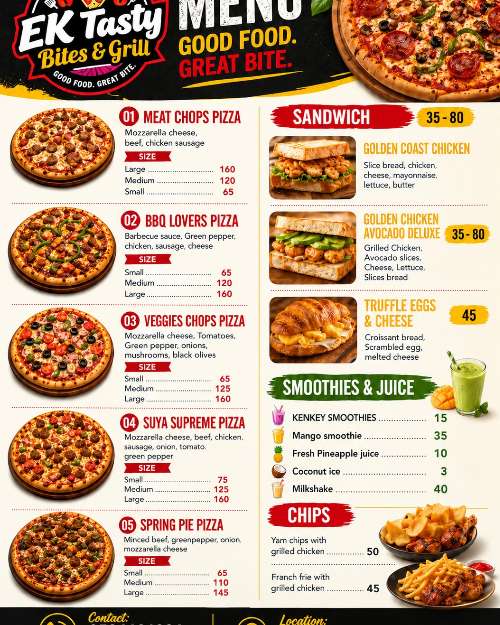 EK Tasty Bites & Grill Menu