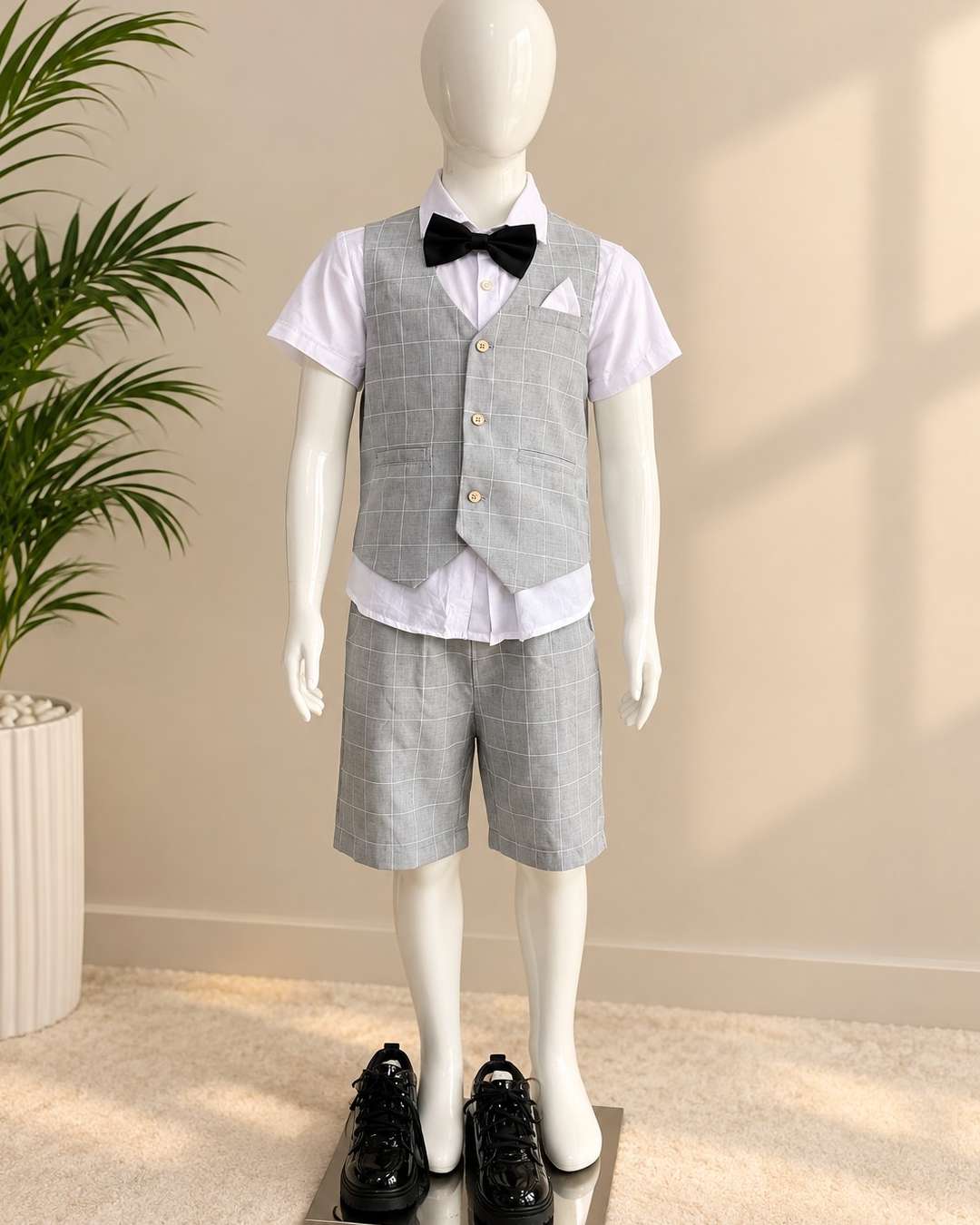 Boys' 3-Piece Plaid Vest and Shorts Set