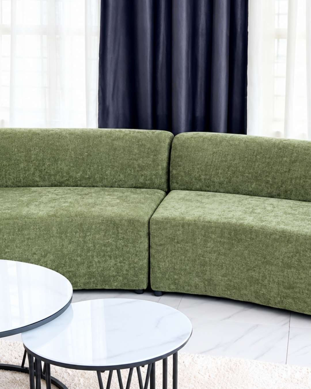 Olive Green Curved Modular Sectional Sofa