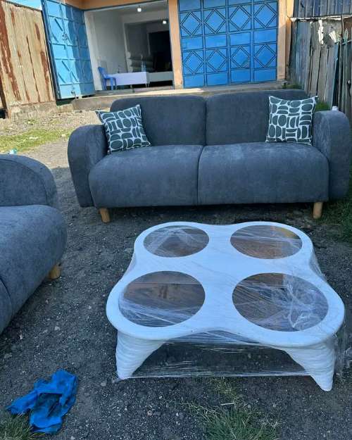 Modern Grey Fabric Sofa Set with Coffee Table