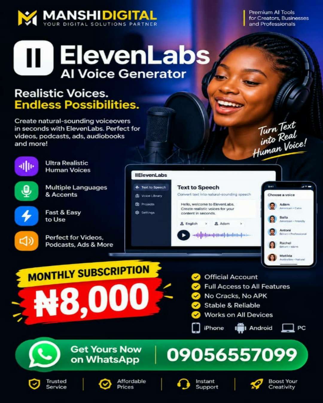 ElevenLabs AI Voice Generator Monthly Subscription