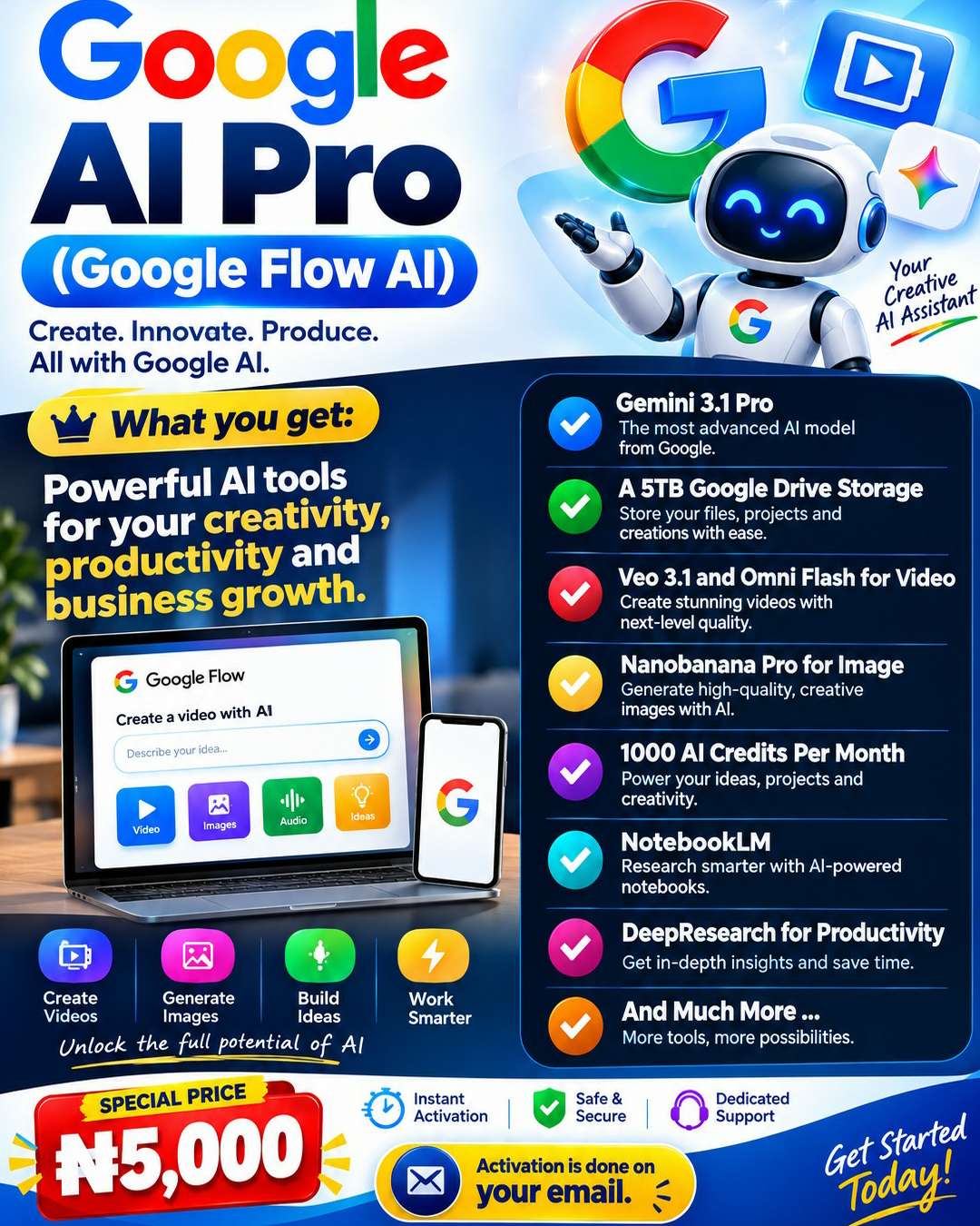 Google AI Pro (Google Flow AI) - 18 Months Subscription