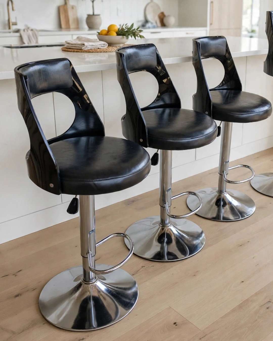 Set of 3 Black Swivel Bar Stools