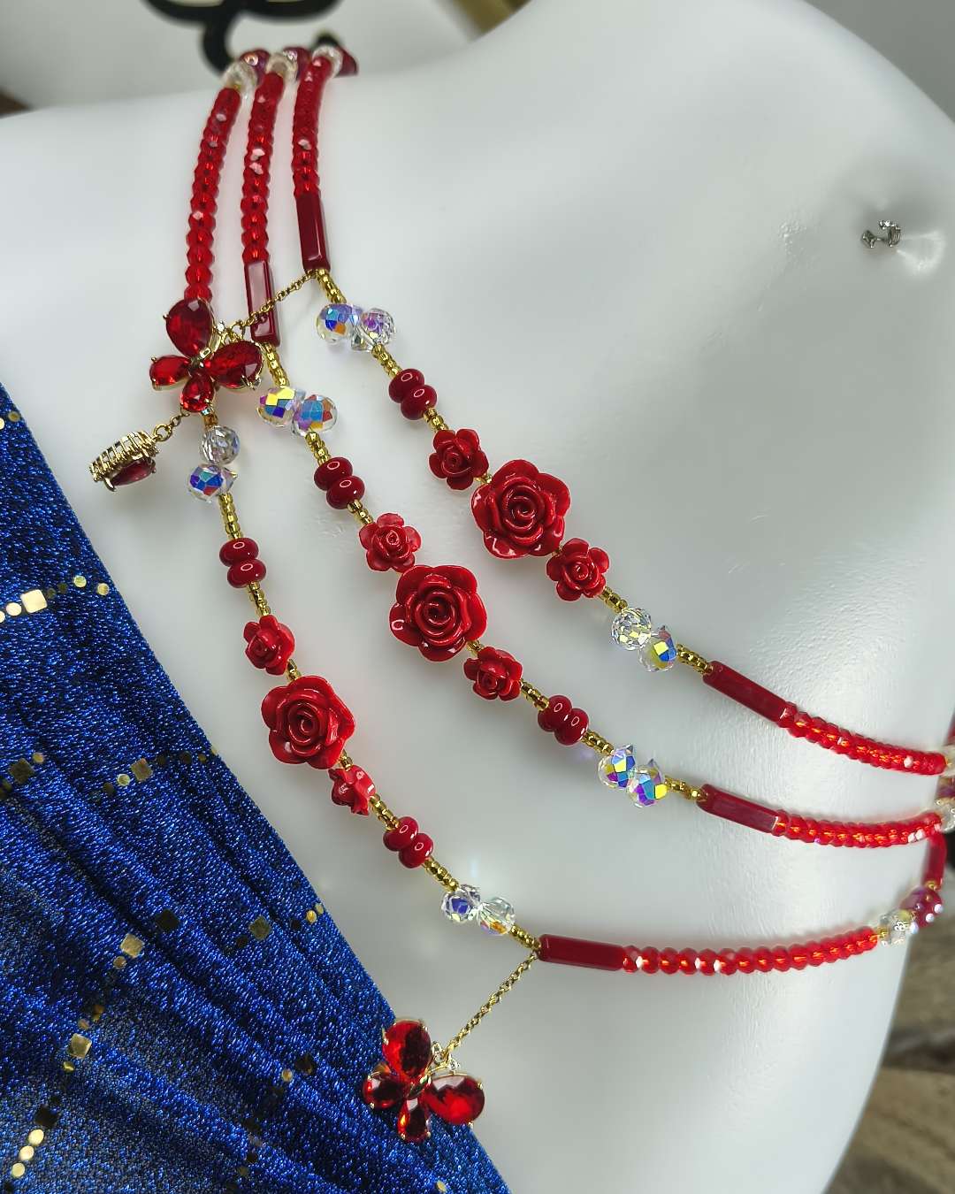 Red Rose and Crystal Waist Beads