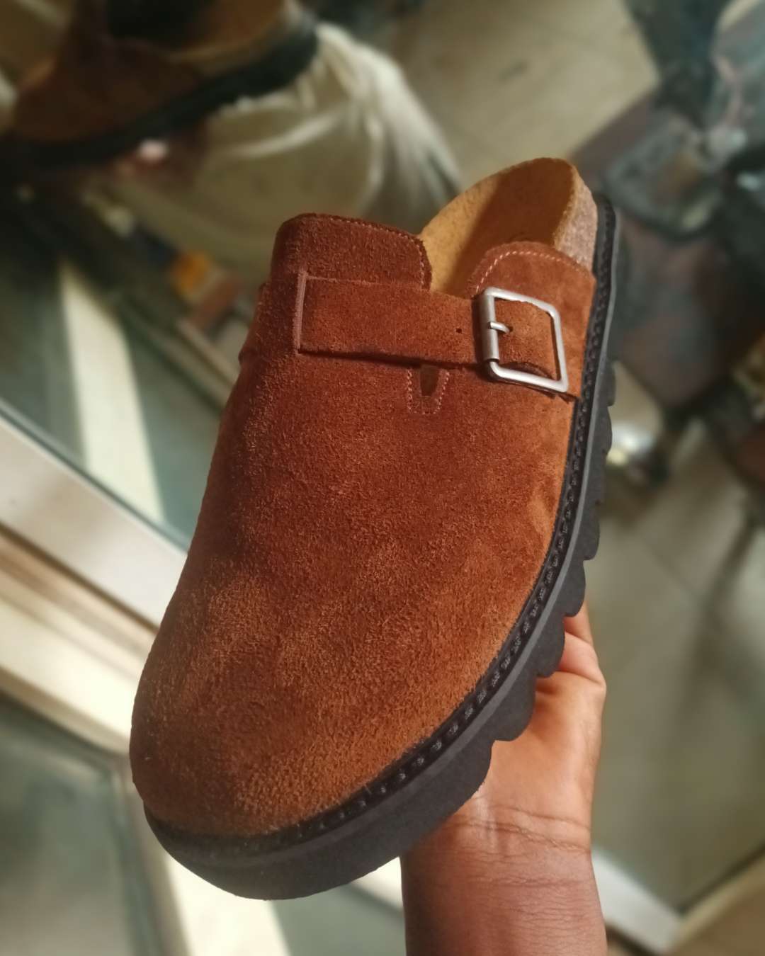 Brown Suede Buckle Loafers