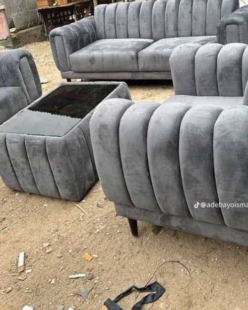 Grey Velvet Sofa Set with Coffee Table