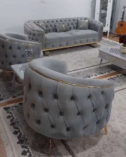 Grey Tufted Sofa and Armchairs Set