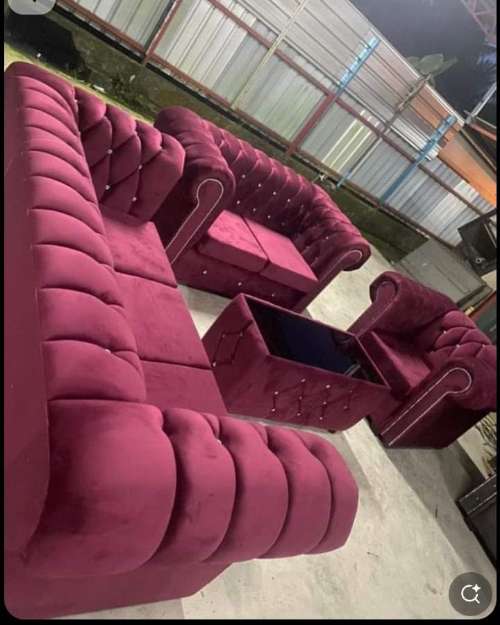Maroon Tufted Sofa Set with Storage Ottoman