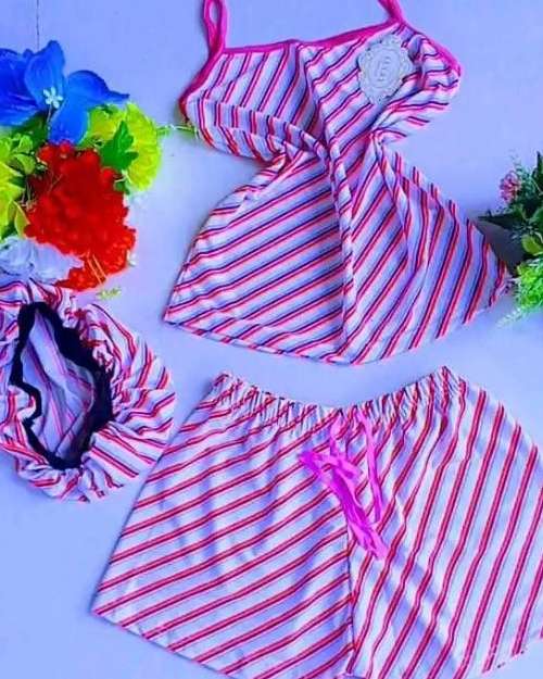 Striped Nightwear Set with Cap