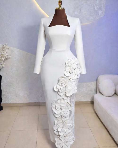 White Long Sleeve Petal Dress