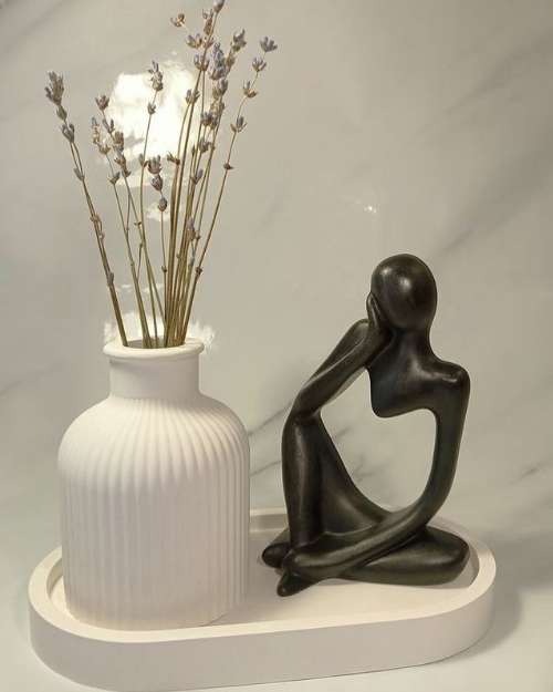 Decorative 3-Piece Set with Vase, Figurine, and Tray