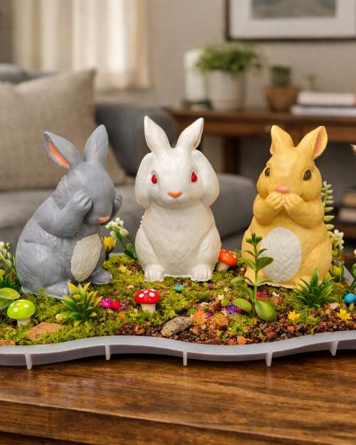 Three Wise Bunnies Decor