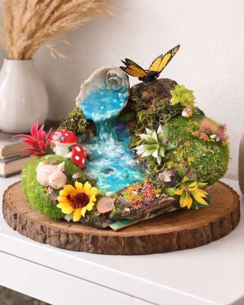 Resin Art Miniature Landscape with Waterfall