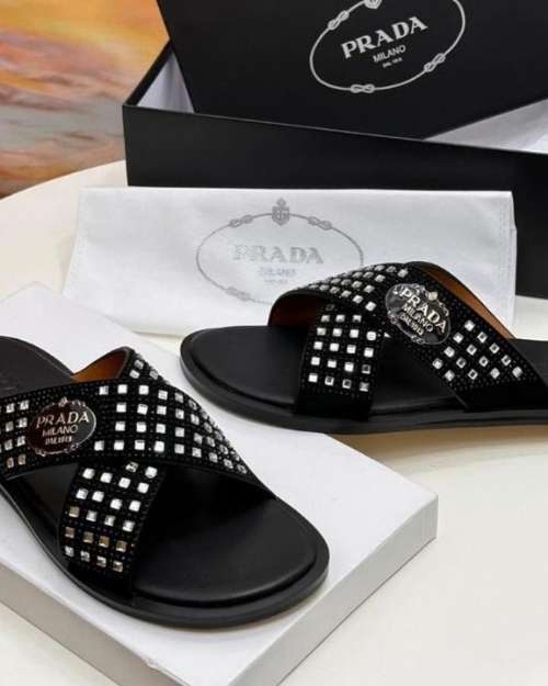 Men's Black Studded Slippers