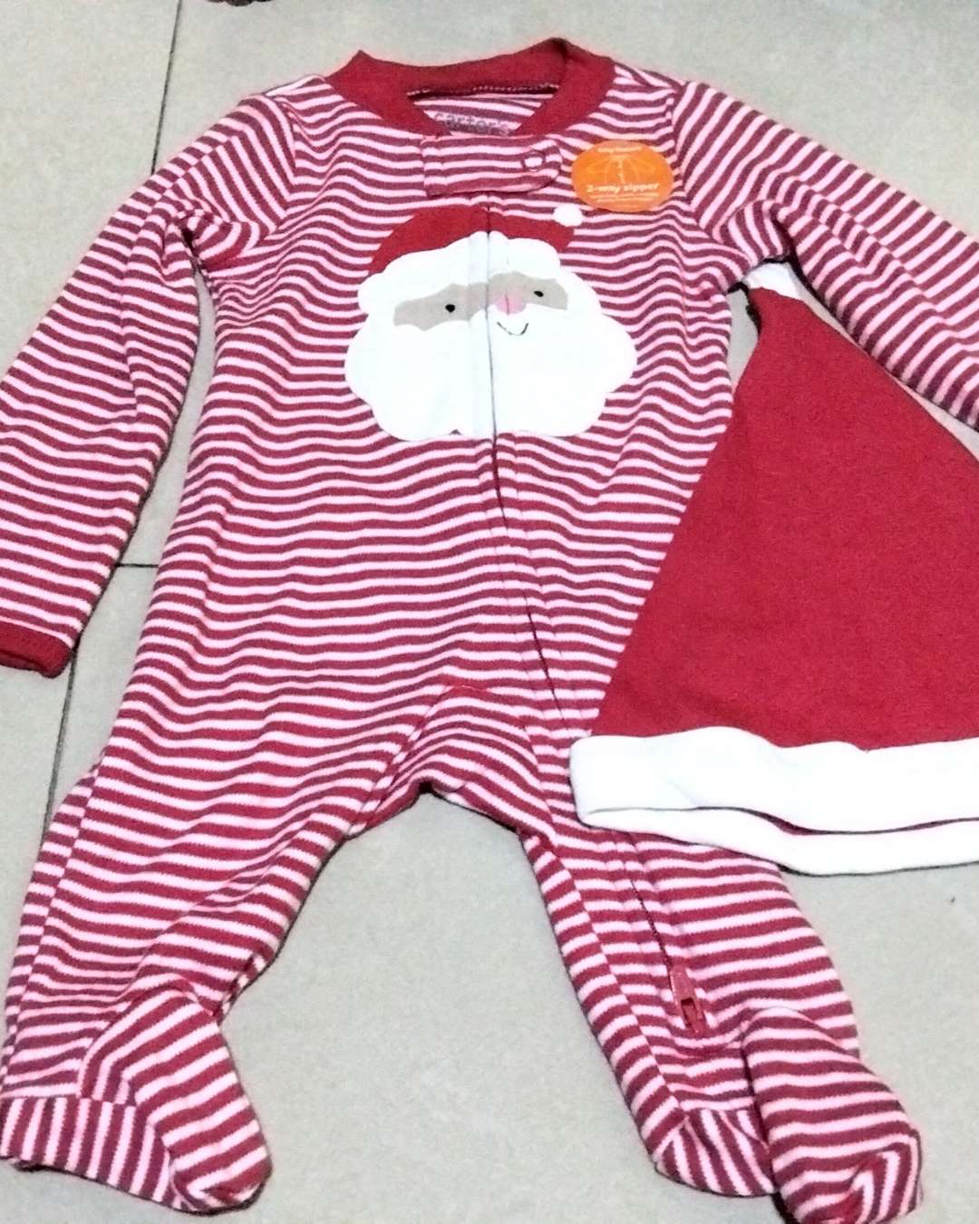 Baby Santa Striped Footed Sleeper and Hat Set