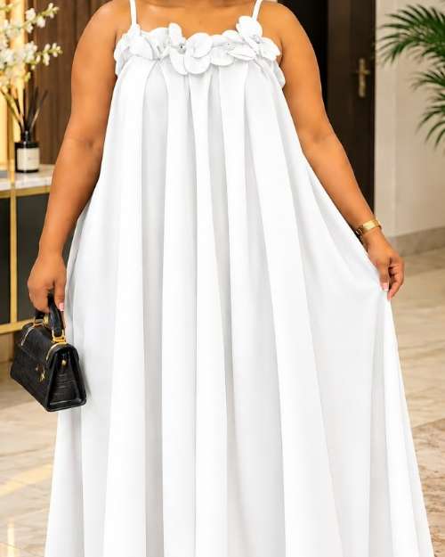 White Sleeveless Maxi Dress with Floral Detail