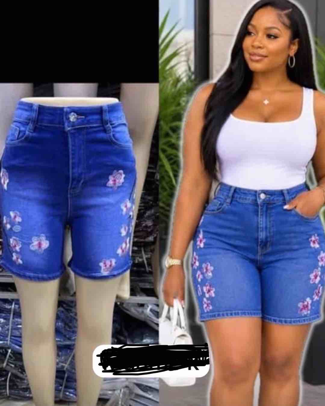Women's Floral Embroidered Denim Shorts