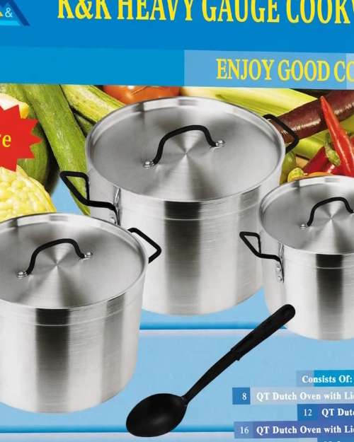 K&K Set of 3 Aluminum Heavy Gauge Dutch Ovens