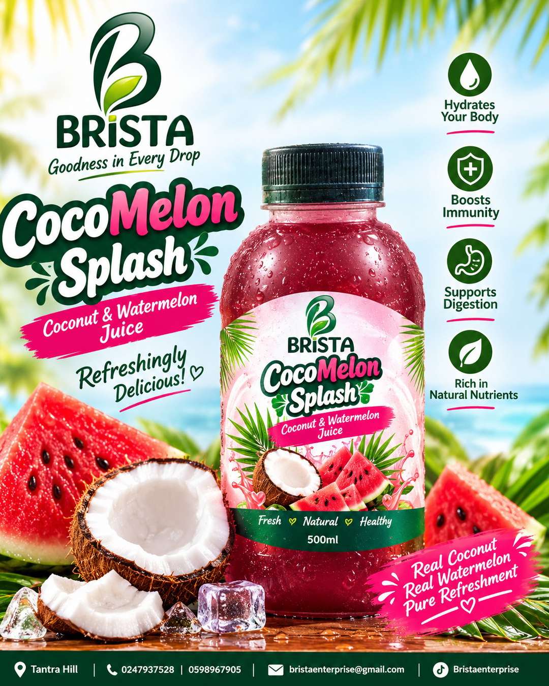 BRISTA CocoMelon Splash Coconut & Watermelon Juice 500ml