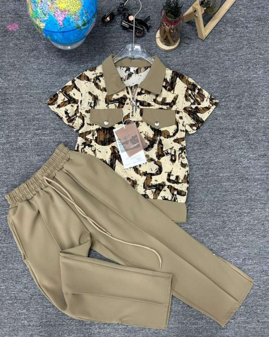 Boys' Patterned Shirt and Khaki Pants Set
